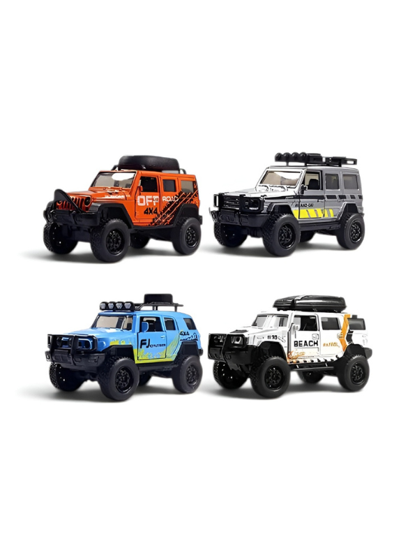Pack Of 4 Diecast Jeep Wrangler Rubicon Off-Road - 1:36 Scale Toy Car with Openable Doors and Roof Rack LMI12403