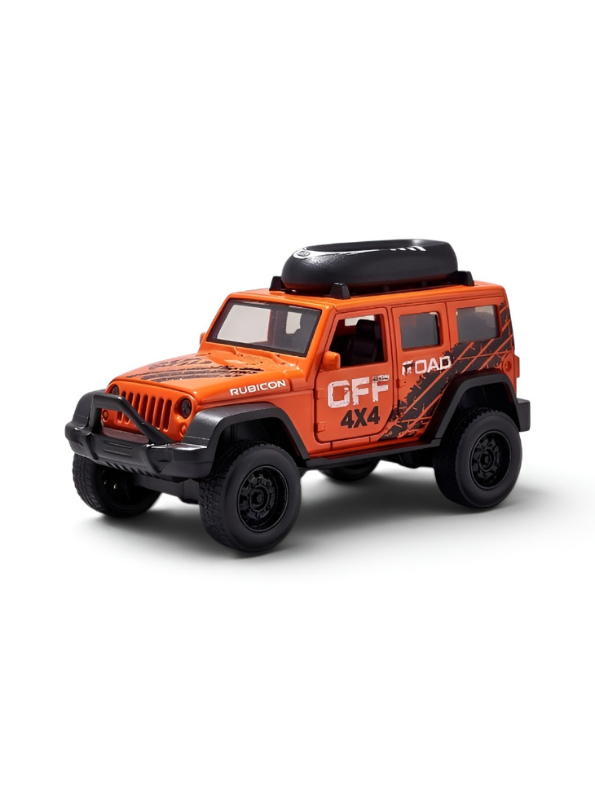 Pack Of 4 Diecast Jeep Wrangler Rubicon Off-Road - 1:36 Scale Toy Car with Openable Doors and Roof Rack LMI12403