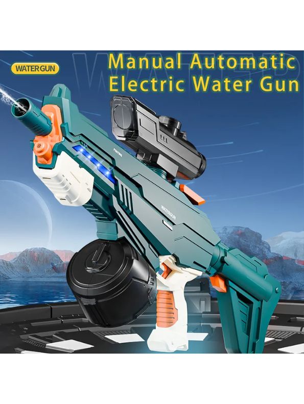 Glacier Green - StormJet X1 Electric Water Gun – LED Light-Up, Auto Suction, Long-Range Squirt Gun