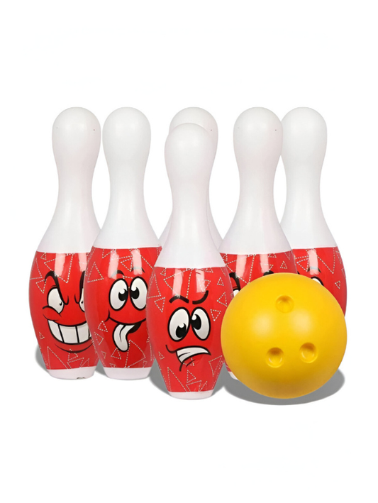 Jumbo Kids Bowling Set – 6 Large Pins with Emoji Faces & 2 Balls, Indoor & Outdoor Toddler Sports Toy Red LMI7906.