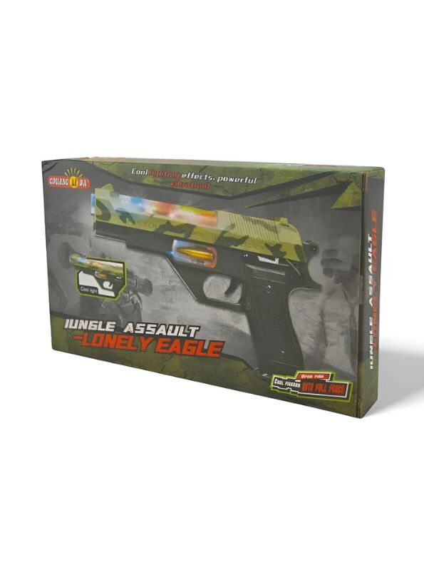 Jungle Assault Lonely Eagle – Lonely Eagle Camo Pistol Toy Gun for Kids | Flashing Lights & Sounds | Army Role Play Toy Gun LMI15085.