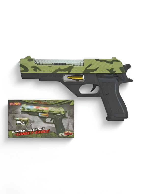 Jungle Assault Lonely Eagle – Lonely Eagle Camo Pistol Toy Gun for Kids | Flashing Lights & Sounds | Army Role Play Toy Gun LMI15085.