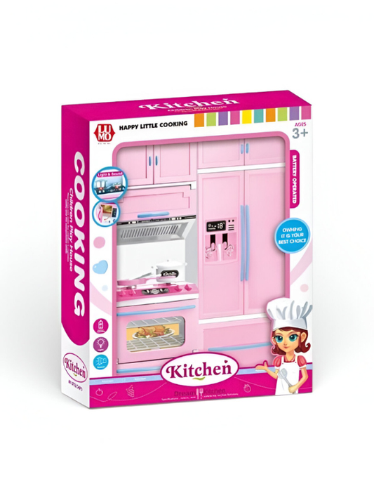 Happy Little Cooking Kitchen Playset for Kids – Pink Modern Toy Kitchen with Realistic Lights & Sound, Microwave, Refrigerator, and Accessories – Battery Operated Gift for Ages 3+ LMI15388