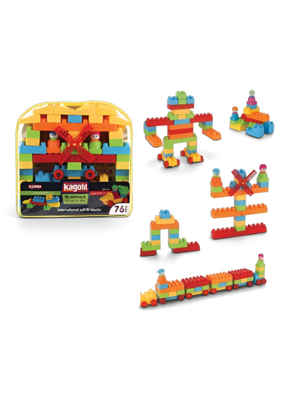 Kagofit 76 Pcs Educational Soft Building Blocks Playset with Storage Bag for Kids LMI7513