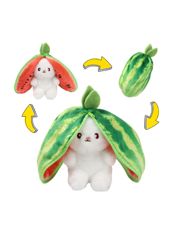 Kawaii 8-Inch Reversible Watermelon Bunny Plush – Cute White Rabbit Stuffed Toy ST14689.