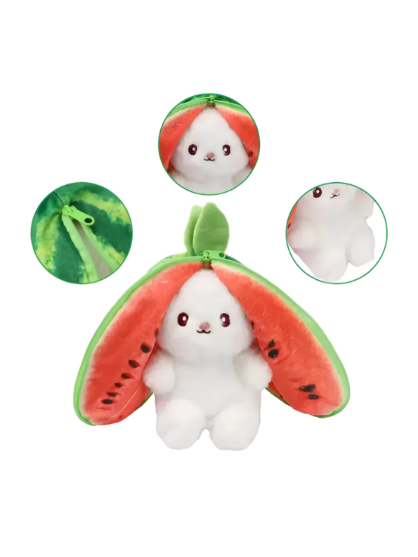 Kawaii 8-Inch Reversible Watermelon Bunny Plush – Cute White Rabbit Stuffed Toy ST14689.