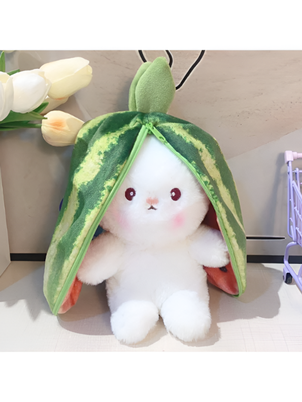 Kawaii 8-Inch Reversible Watermelon Bunny Plush – Cute White Rabbit Stuffed Toy ST14689.