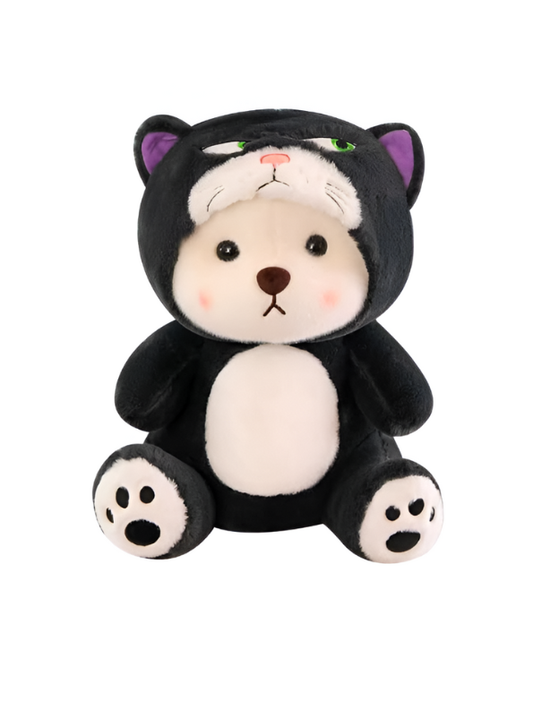 Kawaii Black Cat Bear Plush – 15Inch Cute Stuffed Animal with Removable Kitty Hoodie.