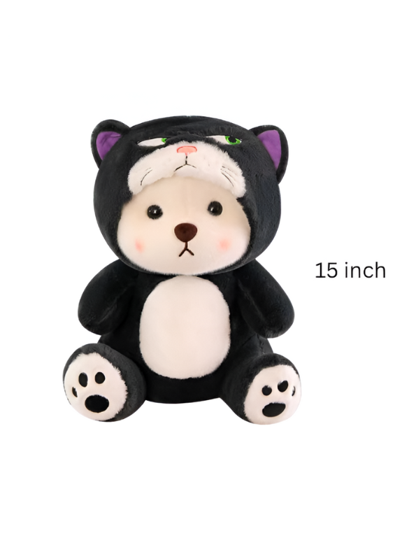 Kawaii Black Cat Bear Plush – 15Inch Cute Stuffed Animal with Removable Kitty Hoodie.