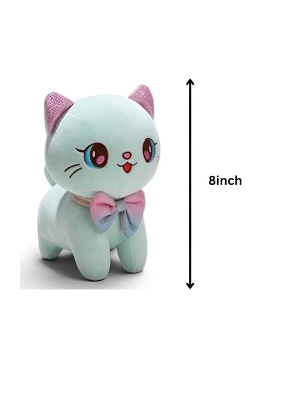 Kawaii Blue Kitty Soft Plush Toy 8 Inch – Ultra-Soft Stuffed Cat Doll with Rainbow Bow Tie for Kids & Girls ST11596