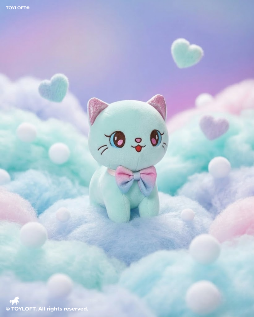 Kawaii Blue Kitty Soft Plush Toy 8 Inch – Ultra-Soft Stuffed Cat Doll with Rainbow Bow Tie for Kids & Girls ST11596