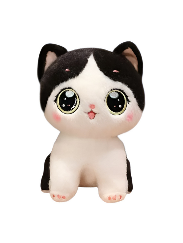 Kawaii Cat Plushie – Cute Chibi Kitten Stuffed Animal, Soft Anime-Style Cat Plush Toy Black ST15306.