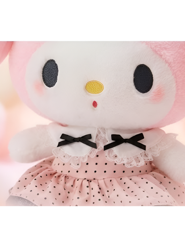 Kawaii Pink Rabbit Plush Doll – 10-Inch Soft Stuffed Animal Wearing Pink Polka Dot Dress with Black Bows ST15737