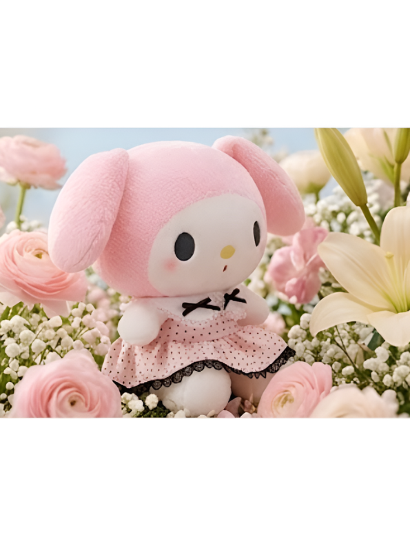 Kawaii Pink Rabbit Plush Doll – 10-Inch Soft Stuffed Animal Wearing Pink Polka Dot Dress with Black Bows ST15737