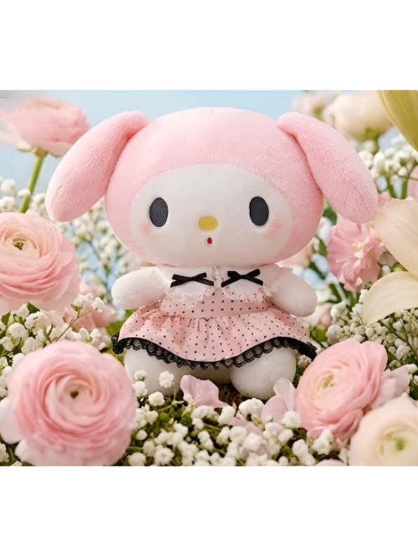 Kawaii Pink Rabbit Plush Doll – 10-Inch Soft Stuffed Animal Wearing Pink Polka Dot Dress with Black Bows ST15737