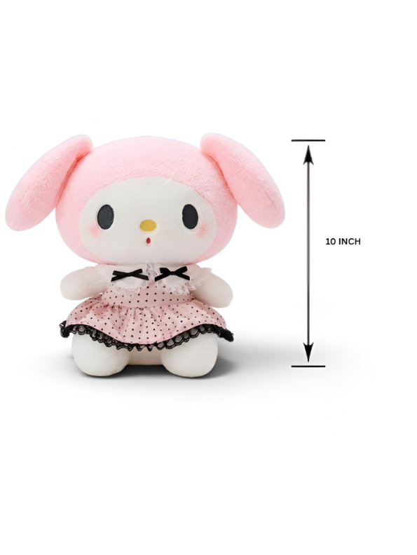 Kawaii Pink Rabbit Plush Doll – 10-Inch Soft Stuffed Animal Wearing Pink Polka Dot Dress with Black Bows ST15737