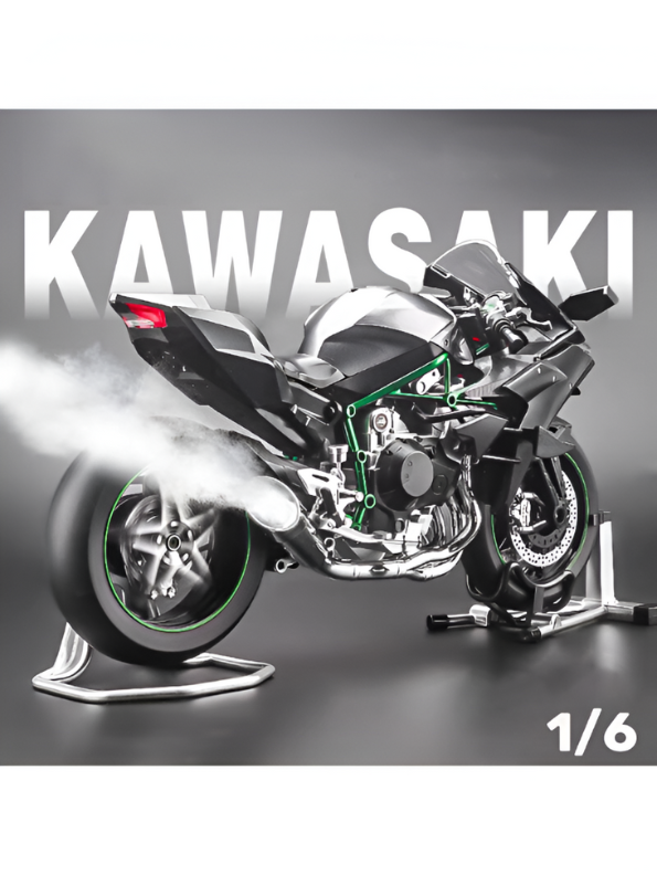 Kawasaki Ninja H2R 1/6 Scale Diecast Bike Model – Metal Collectible Motorcycle Replica with Moveable Parts & Stand - Black TV5903.