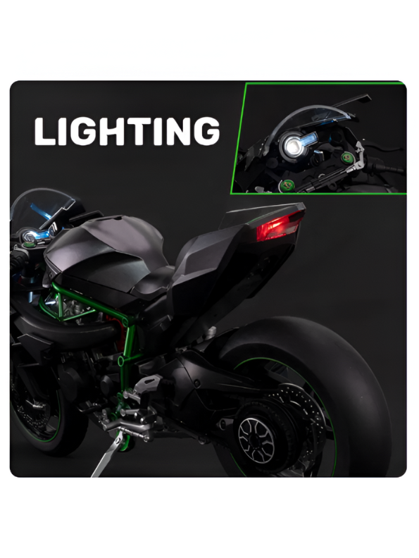 Kawasaki Ninja H2R 1/6 Scale Diecast Bike Model – Metal Collectible Motorcycle Replica with Moveable Parts & Stand - Black TV5903.