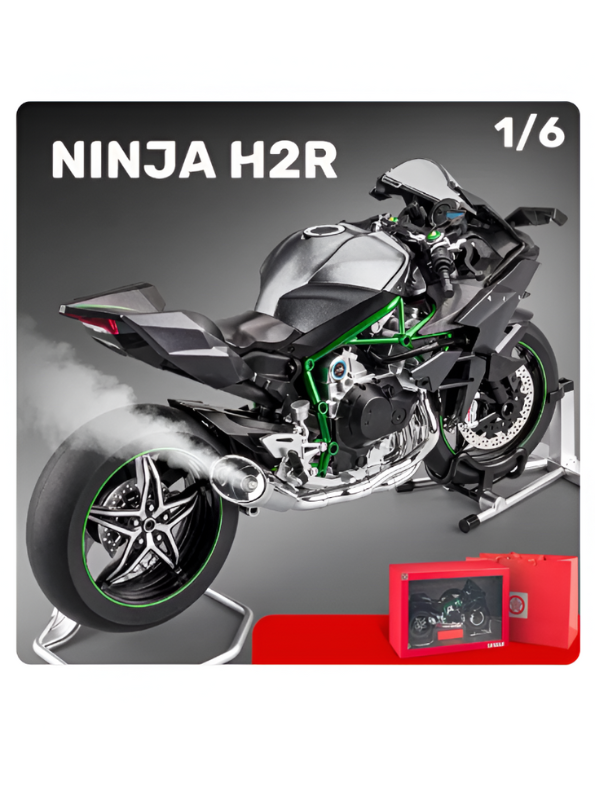 Kawasaki Ninja H2R 1/6 Scale Diecast Bike Model – Metal Collectible Motorcycle Replica with Moveable Parts & Stand - Black TV5903.