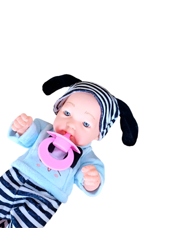 Kiddora – Baby Doll with Striped Outfit & Pacifier | Soft Realistic Toy for Kids LMI15609.