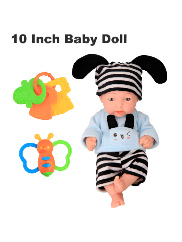 Kiddora – Baby Doll with Striped Outfit & Pacifier | Soft Realistic Toy for Kids LMI15609.
