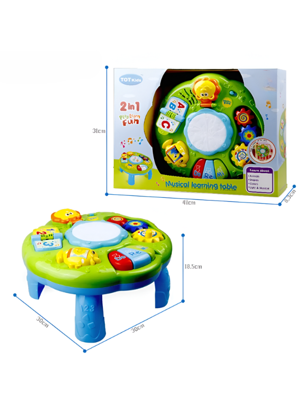 2-in-1 Musical Learning Table for Toddlers - Educational Baby Activity Center with Lights, Piano, Drums, and Hanging Crib Straps for Infants Aged 6+ Months Kids TV4207