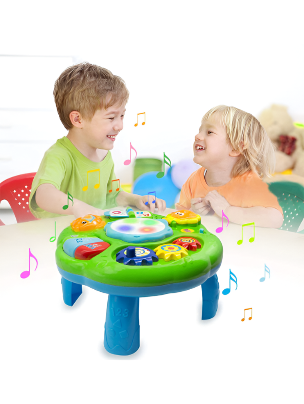 2-in-1 Musical Learning Table for Toddlers - Educational Baby Activity Center with Lights, Piano, Drums, and Hanging Crib Straps for Infants Aged 6+ Months Kids TV4207