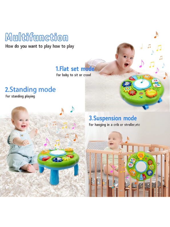 2-in-1 Musical Learning Table for Toddlers - Educational Baby Activity Center with Lights, Piano, Drums, and Hanging Crib Straps for Infants Aged 6+ Months Kids TV4207