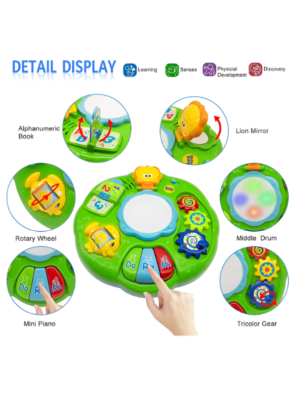 2-in-1 Musical Learning Table for Toddlers - Educational Baby Activity Center with Lights, Piano, Drums, and Hanging Crib Straps for Infants Aged 6+ Months Kids TV4207