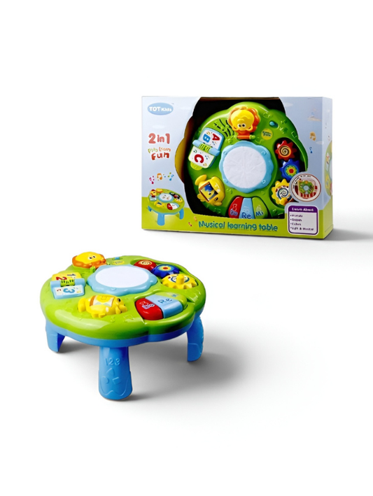 2-in-1 Musical Learning Table for Toddlers - Educational Baby Activity Center with Lights, Piano, Drums, and Hanging Crib Straps for Infants Aged 6+ Months Kids TV4207