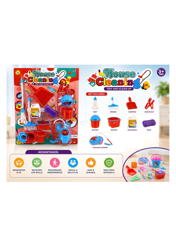 Kids House Cleaning Play Set – Pretend Play Housekeeping & Sweeping Toys with Broom, Mop, Dustpan, Bucket & Vacuum for Toddlers (Ages 3+)  LMI16087