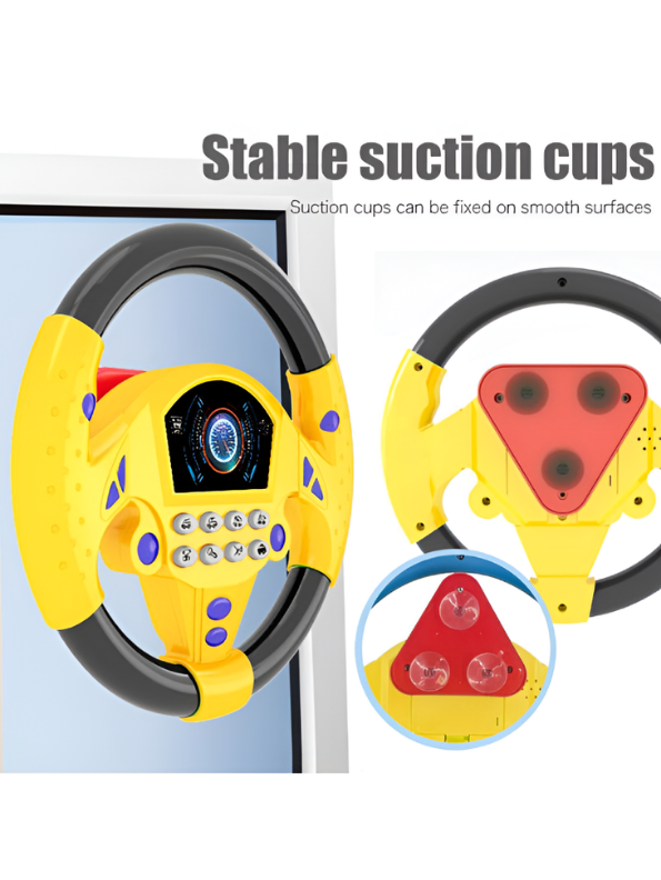 Kids Interactive Driving Steering Wheel Toy with 360° Rotation, Sound Effects & Suction Cups MD514