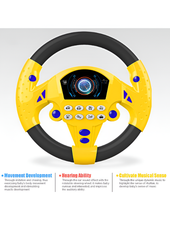 Kids Interactive Driving Steering Wheel Toy with 360° Rotation, Sound Effects & Suction Cups MD514