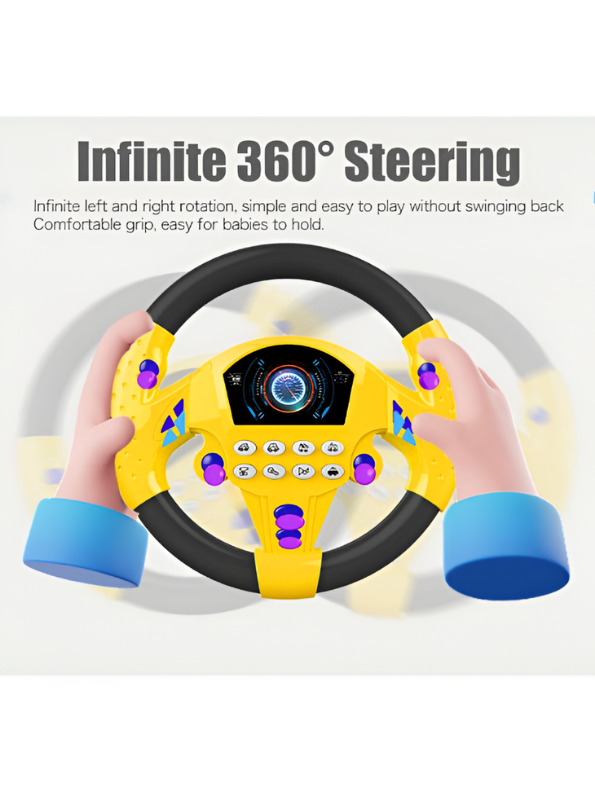 Kids Interactive Driving Steering Wheel Toy with 360° Rotation, Sound Effects & Suction Cups MD514