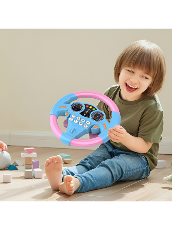 Kids Interactive Driving Steering Wheel Toy with 360° Rotation, Sound Effects & Suction Cups Pink MD514