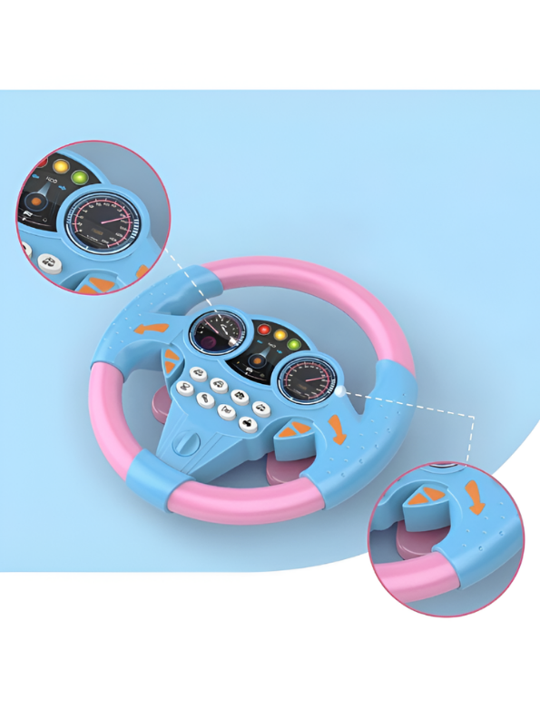 Kids Interactive Driving Steering Wheel Toy with 360° Rotation, Sound Effects & Suction Cups Pink MD514