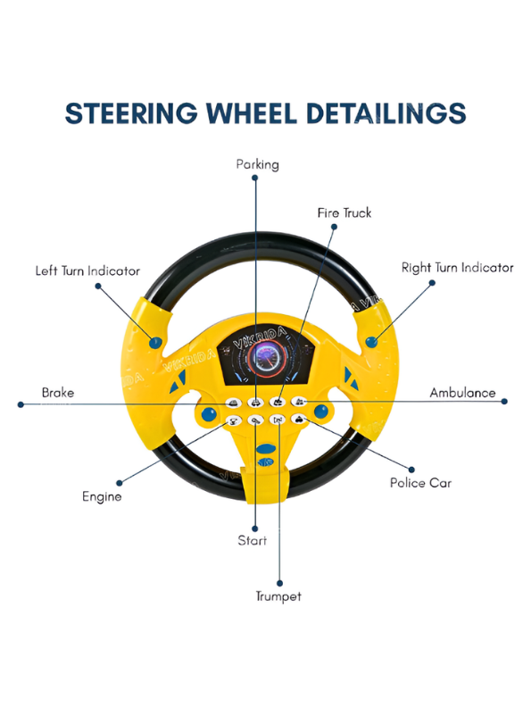 Kids Interactive Driving Steering Wheel Toy with 360° Rotation, Sound Effects & Suction Cups MD514