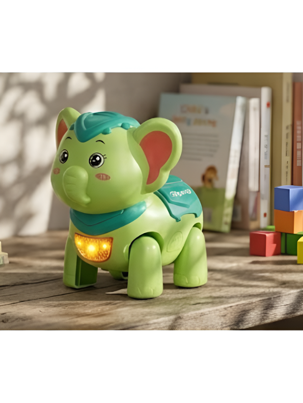Kids Interactive Walking Elephant Toy –  Green Musical Electronic Moving Animal with LED Lights & Sound Effects, Age 3+ LMI10499