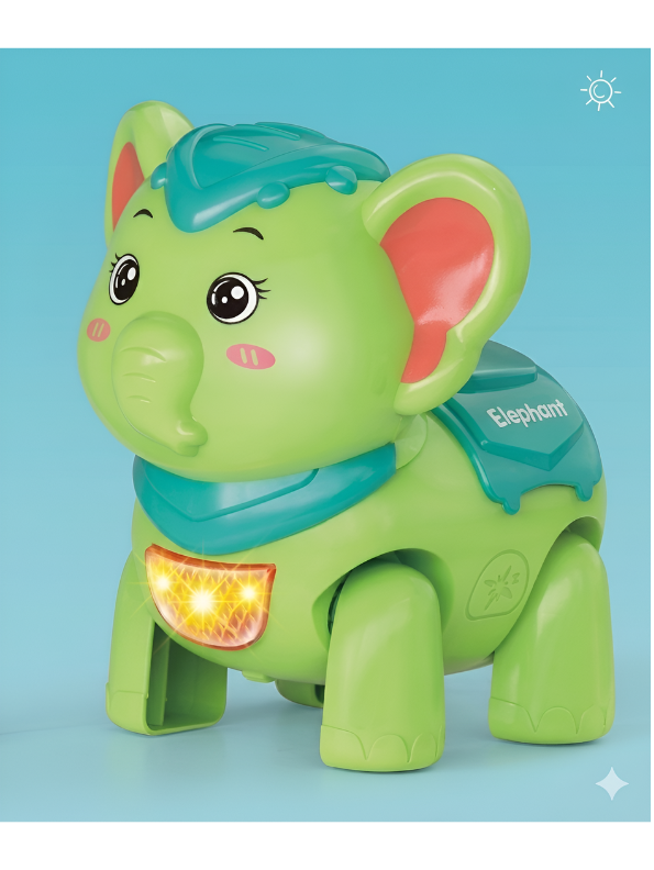Kids Interactive Walking Elephant Toy –  Green Musical Electronic Moving Animal with LED Lights & Sound Effects, Age 3+ LMI10499