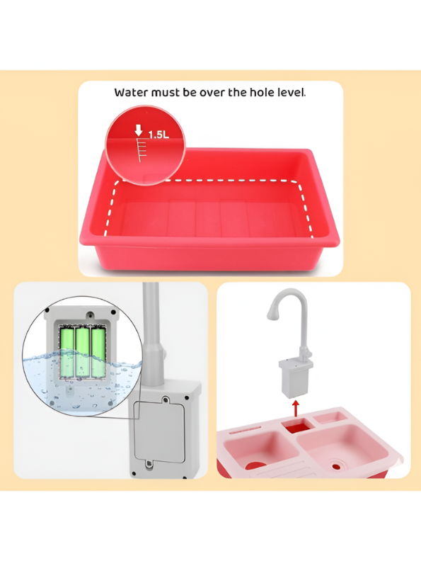 Kids Kitchen Sink Toy with Running Water – 20 Pcs Play Kitchen Accessories Set TV4609