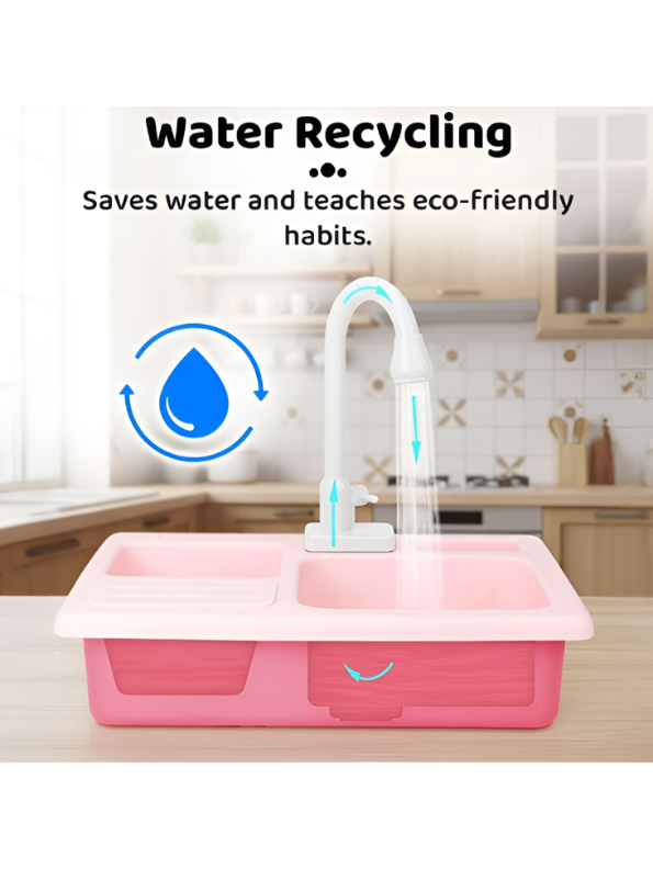 Kids Kitchen Sink Toy with Running Water – 20 Pcs Play Kitchen Accessories Set TV4609