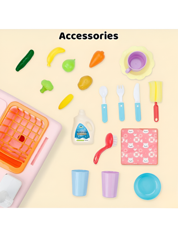Kids Kitchen Sink Toy with Running Water – 20 Pcs Play Kitchen Accessories Set TV4609