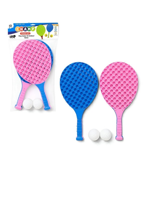 Kids Plastic Tennis & Beach Paddle Racket Set with 2 Balls – Lightweight Indoor & Outdoor Yard Lawn Game for Boys & Girls (Ages 3+) LMI16951