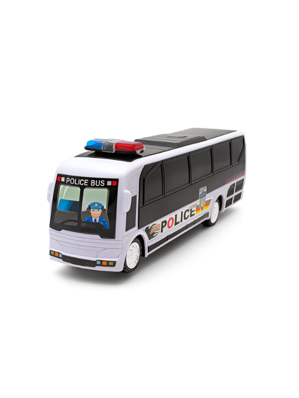 Kids Police Bus Toy with Dynamic 3D Lights and Sound Effects – Battery Powered Friction Powered Style Bump & Go Toy Vehicle for Children Aged 3+ TV1060