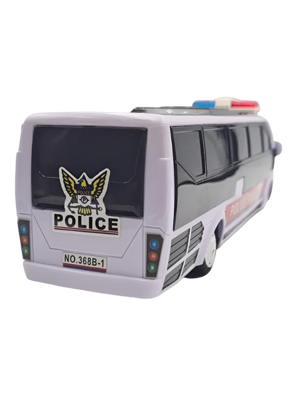 Kids Police Bus Toy with Dynamic 3D Lights and Sound Effects – Battery Powered Friction Powered Style Bump & Go Toy Vehicle for Children Aged 3+ TV1060