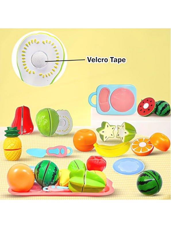 Kids Pretend Play Fruit & Veg Chopping Toy Set – Sliceable Kitchen Playset with Cutting Board & Knife LMI15139