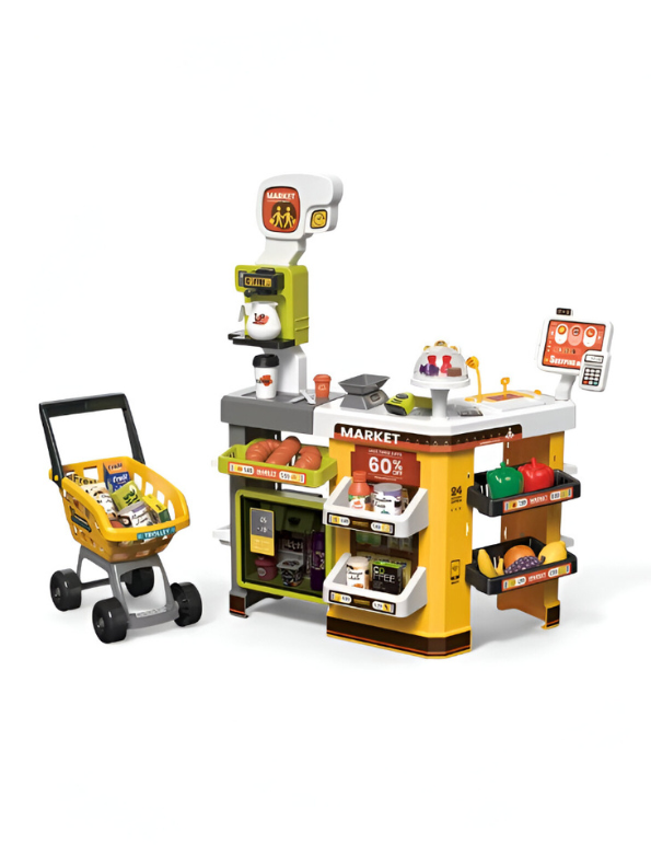 Kids Supermarket Play Set - Shopping Cart, Scanner & Cash Register | Pretend Play Grocery Store Toy for Boys & Girls NX15421.