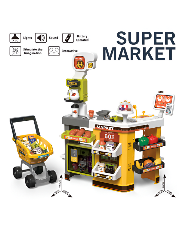 Kids Supermarket Play Set - Shopping Cart, Scanner & Cash Register | Pretend Play Grocery Store Toy for Boys & Girls NX15421.