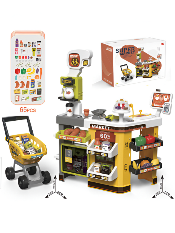 Kids Supermarket Play Set - Shopping Cart, Scanner & Cash Register | Pretend Play Grocery Store Toy for Boys & Girls NX15421.
