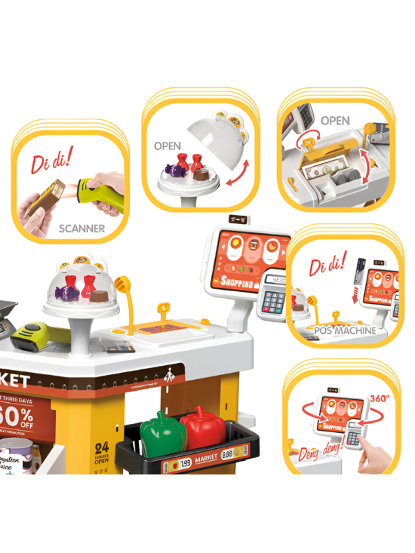 Kids Supermarket Play Set - Shopping Cart, Scanner & Cash Register | Pretend Play Grocery Store Toy for Boys & Girls NX15421.